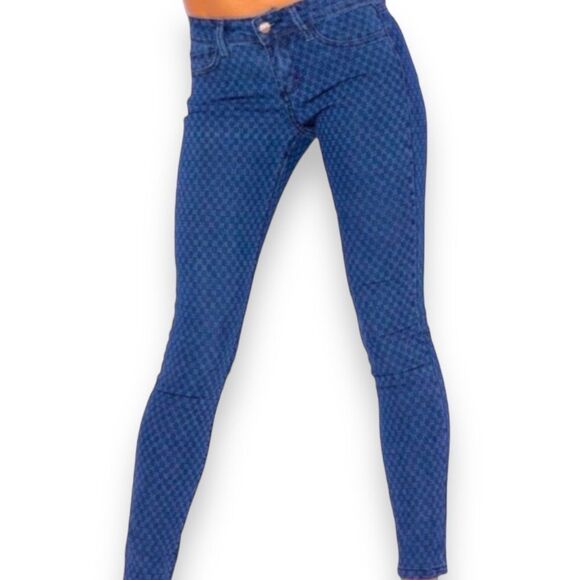 Mid Rise Floral Stars Blue Denim Skinny Jeans NEW - Picture 1 of 4